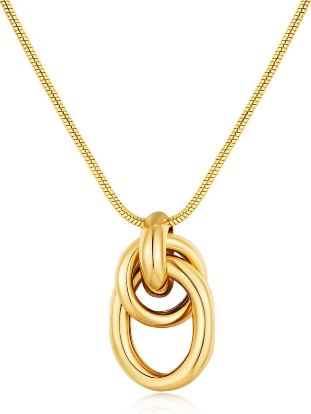 Gold Tone Irregular Oval Pendant Necklace for Women, Minimalist Chunky Snake Cha